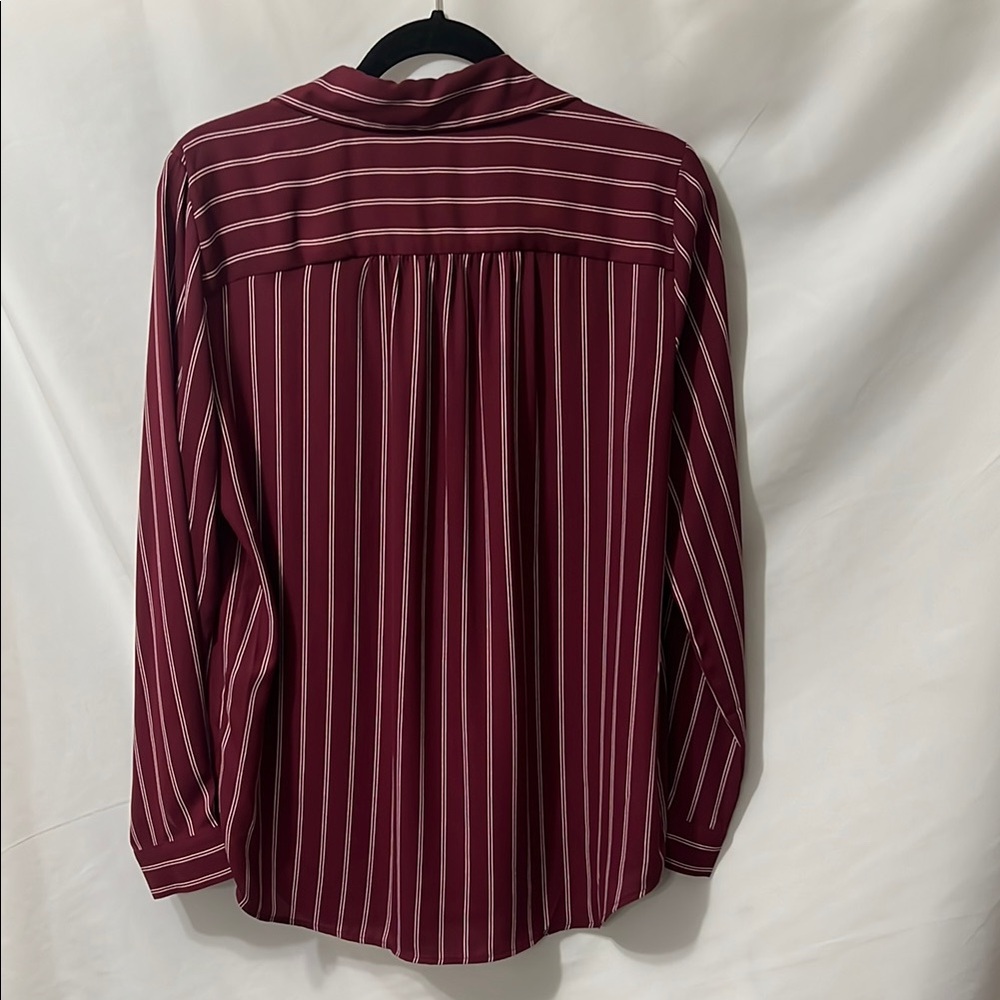 Ann Taylor Red Buttoned Blouse with Notched Collar - Picture 3 of 5